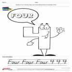 Number Four Coloring Page and Alphabet Handwriting Printout